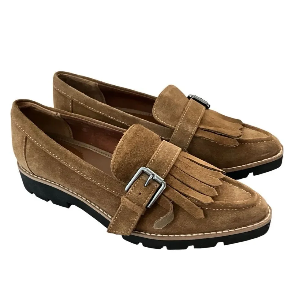 Franco Sarto Leather Suede Fringe Loafer Lug Sole